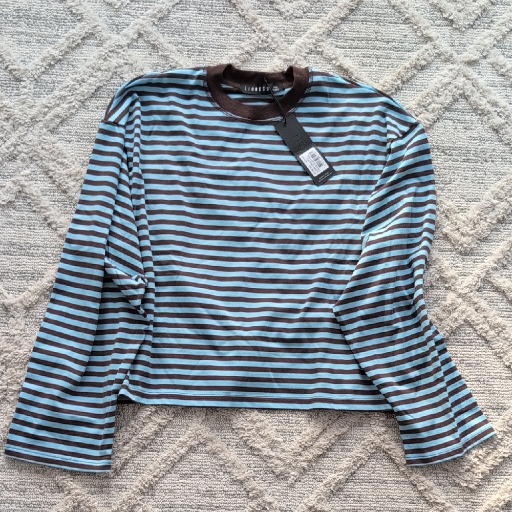 Lioness Bloom Long Sleeve Chocolate Sea Stripe NWT Oversized Women's XXS